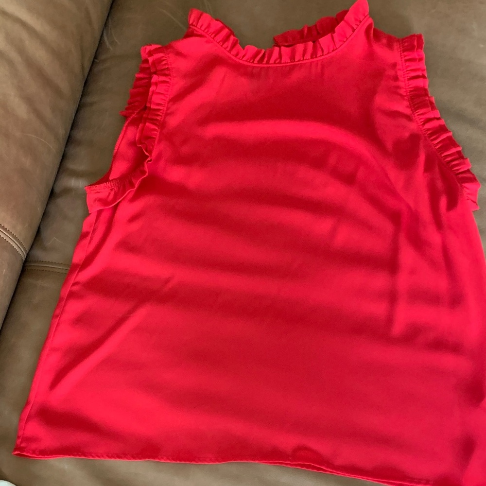 Halogen Vibrant Red Ruffle Trim Blouse